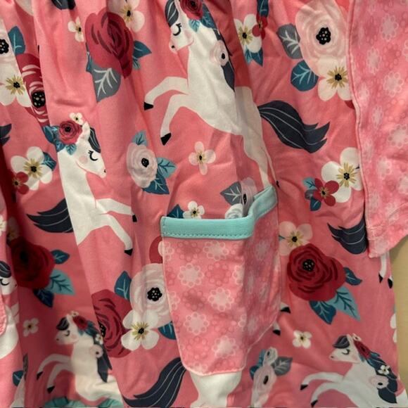 Baby Toddler Girls 12-18 (XS) Months Okie & Lou Pink Unicorn Floral Ruffle Dress - Picture 5 of 8